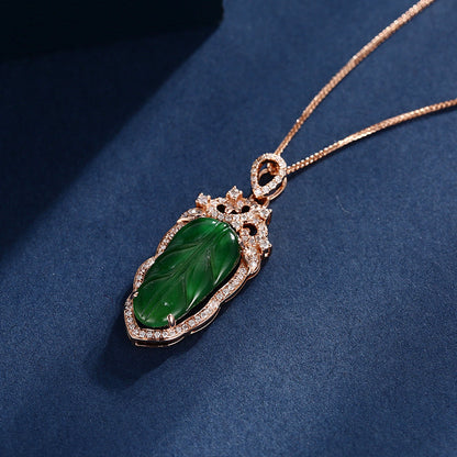 Jadeite Necklace With Gold Inlaid Branches And Jade Leaves Curren
