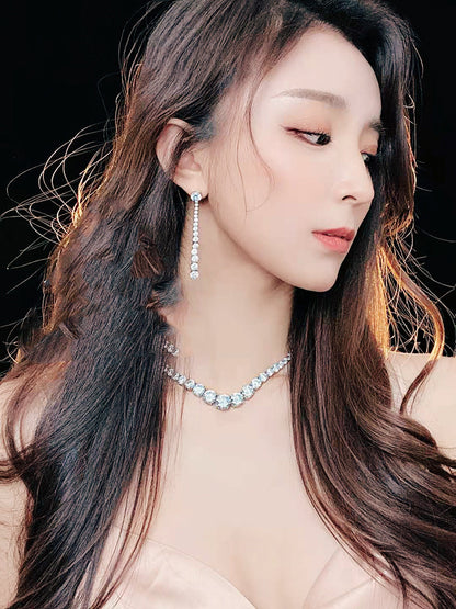 Moissanite 925 Sterling Silver Single Row Full Diamond Necklace For Women Curren