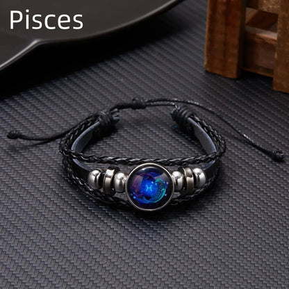 12 Constellation Zodiac Sign Charm Luminous Bracelets Men Women 