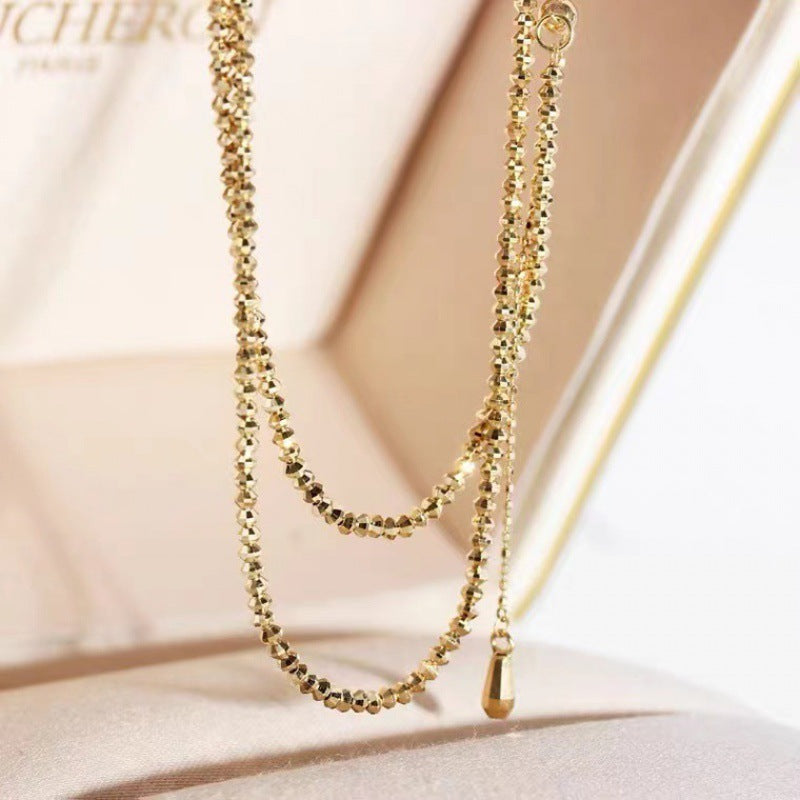 18K Gold Necklace Bungee Laser Bead Wave Bead Chain Curren