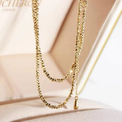 18K Gold Necklace Bungee Laser Bead Wave Bead Chain Curren