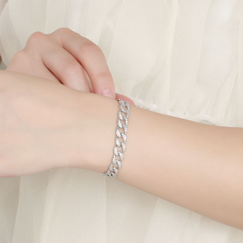 Sterling Silver Moissanite Cuban Link Chain Bracelet Full Diamond Curren