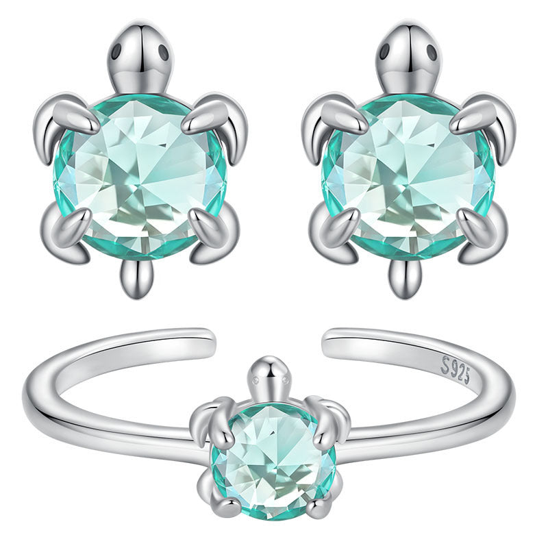 S925 Sterling Silver Turtle Ear Stud And Ring Curren