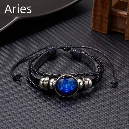12 Constellation Zodiac Sign Charm Luminous Bracelets Men Women 