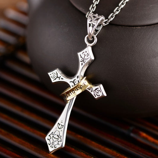 Sterling Silver Jesus Cross Personality Retro Men's And Women's Pendant Curren