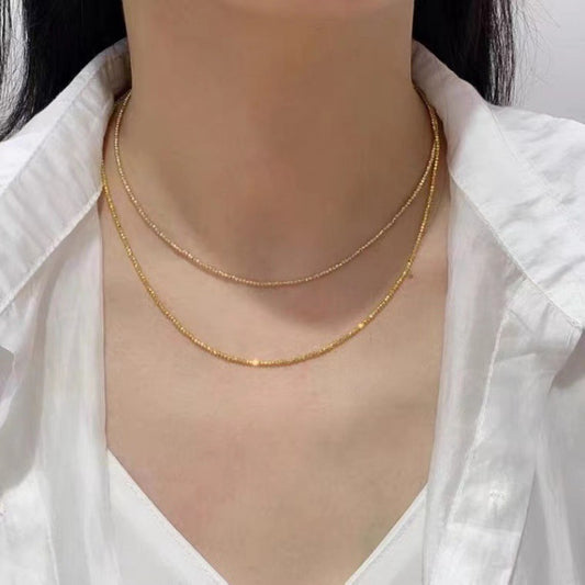 18K Gold Necklace Bungee Laser Bead Wave Bead Chain Curren