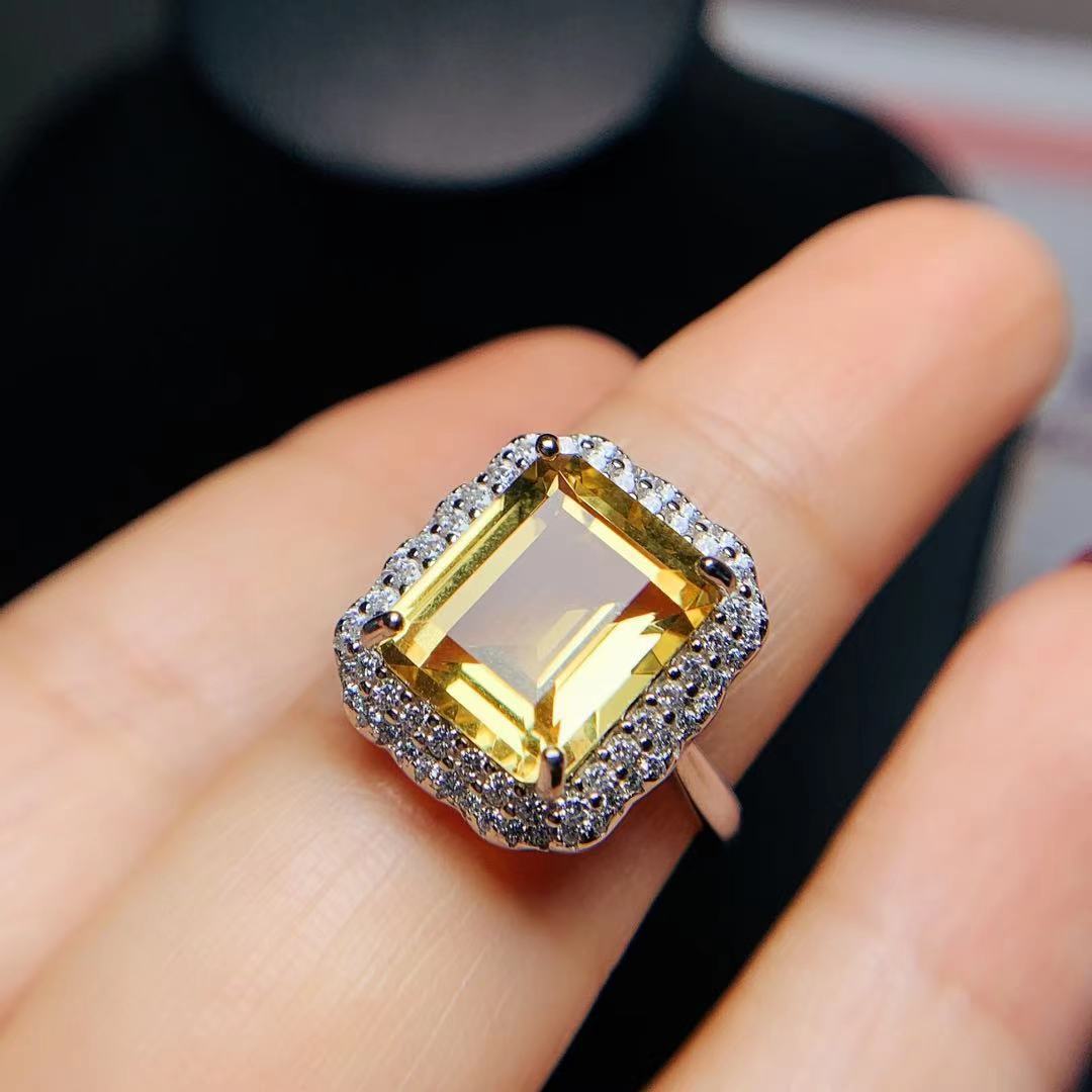 Citrine Rose Gold Ring 925 Silver Ring Holder Open Mouth Design Women's Ring Curren