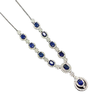 925 Silver Inlaid Natural Sri Lankan Sapphire Necklace Curren