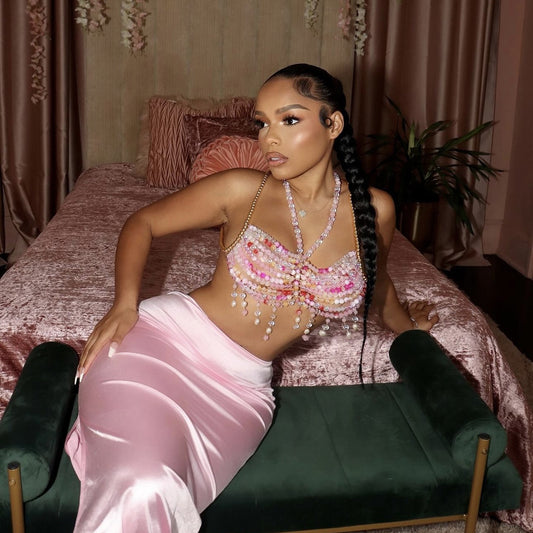 Gradient Color Glass Beaded Chest Necklace Heavy Industry Colorful Beads Body Chains Curren