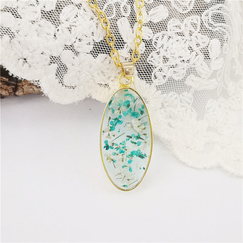 Women's New Eco-friendly Resin Real Dried Flower Necklace Curren