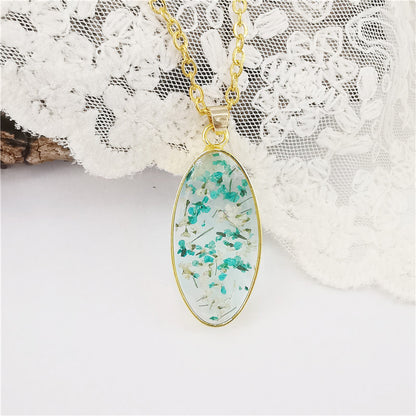 Women's New Eco-friendly Resin Real Dried Flower Necklace Curren