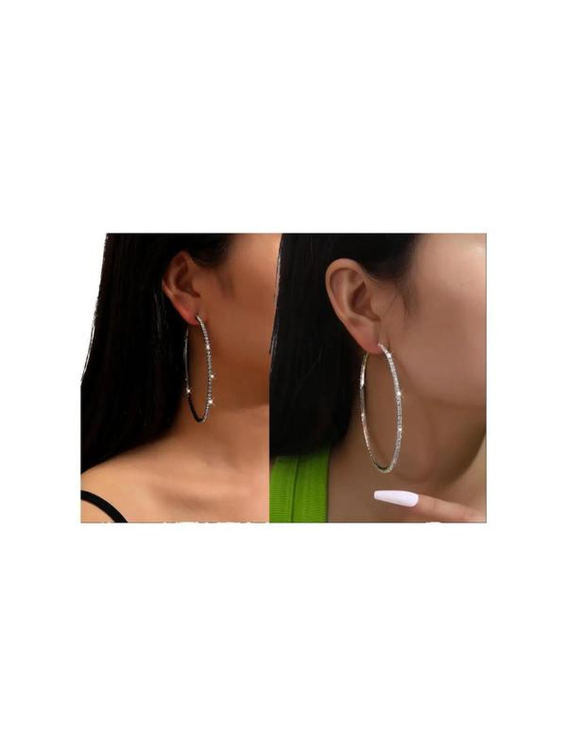 Minimalist Rhinestone Decorated Large Size Hoop Earrings