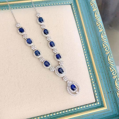 925 Silver Inlaid Natural Sri Lankan Sapphire Necklace Curren