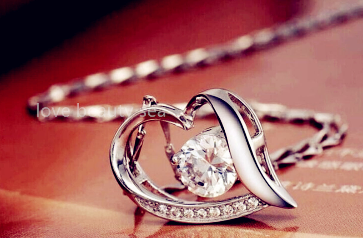 Crystal Heart Pendant 925 Sterling Silver Necklace