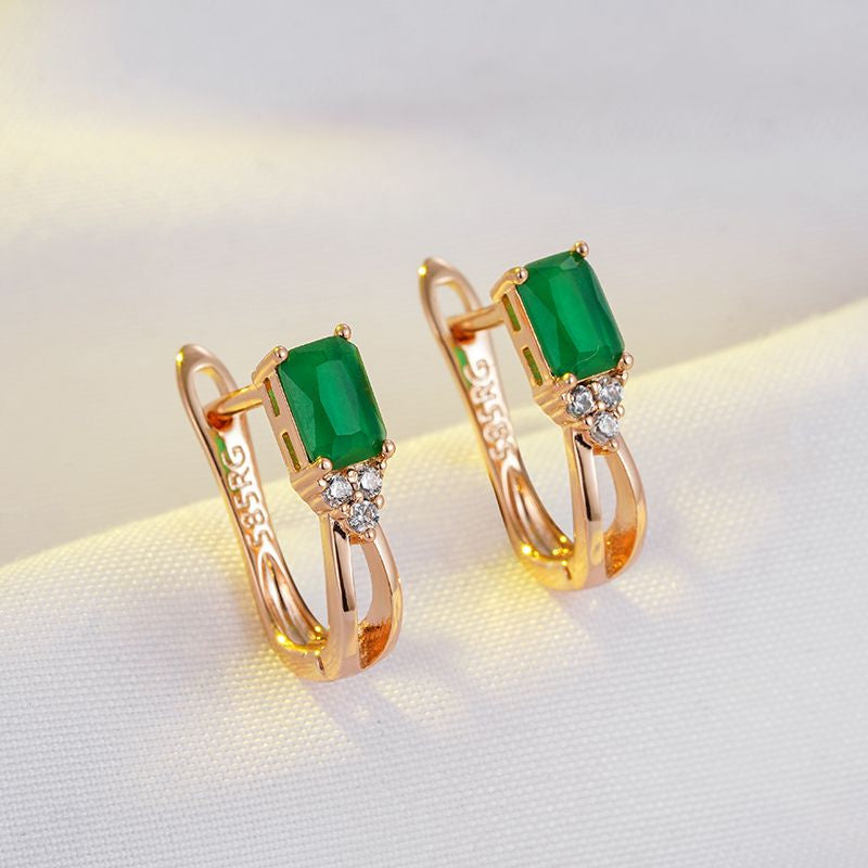 Rose Gold Square Green Zircon Stud Earrings Curren