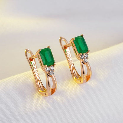 Rose Gold Square Green Zircon Stud Earrings Curren