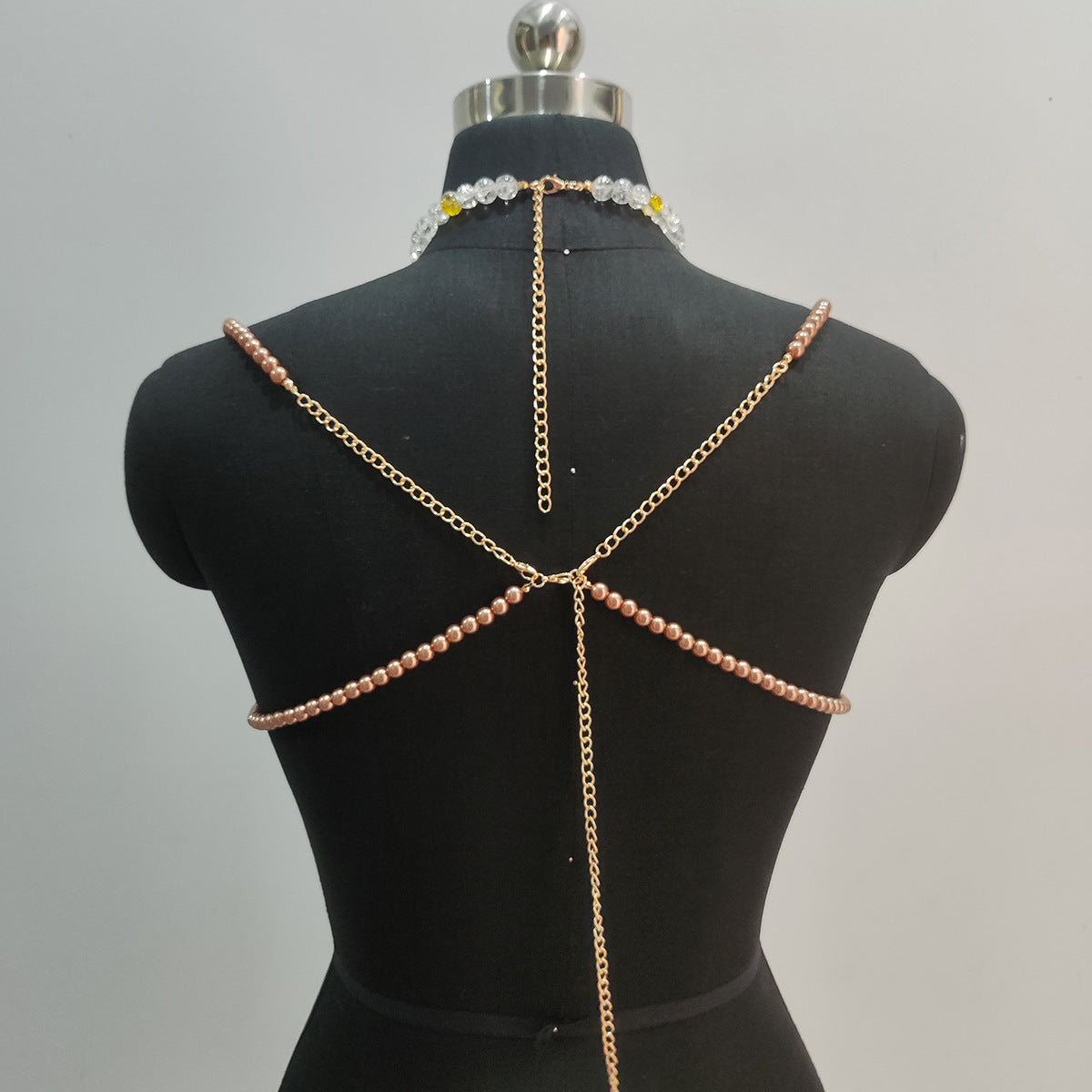 Gradient Color Glass Beaded Chest Necklace Heavy Industry Colorful Beads Body Chains Curren