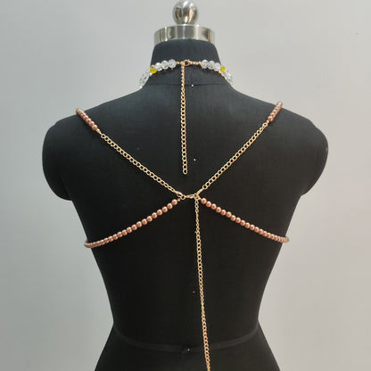 Gradient Color Glass Beaded Chest Necklace Heavy Industry Colorful Beads Body Chains Curren