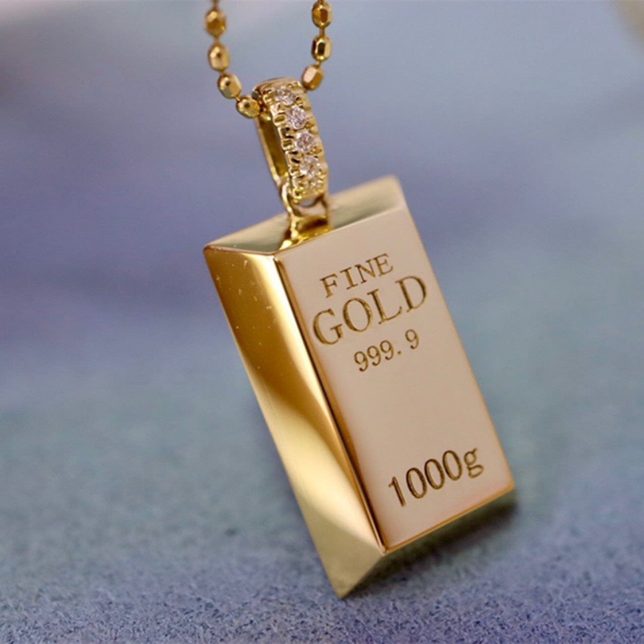 Au750 Gold Gold Bar Natural Diamond Pendant Necklace Curren
